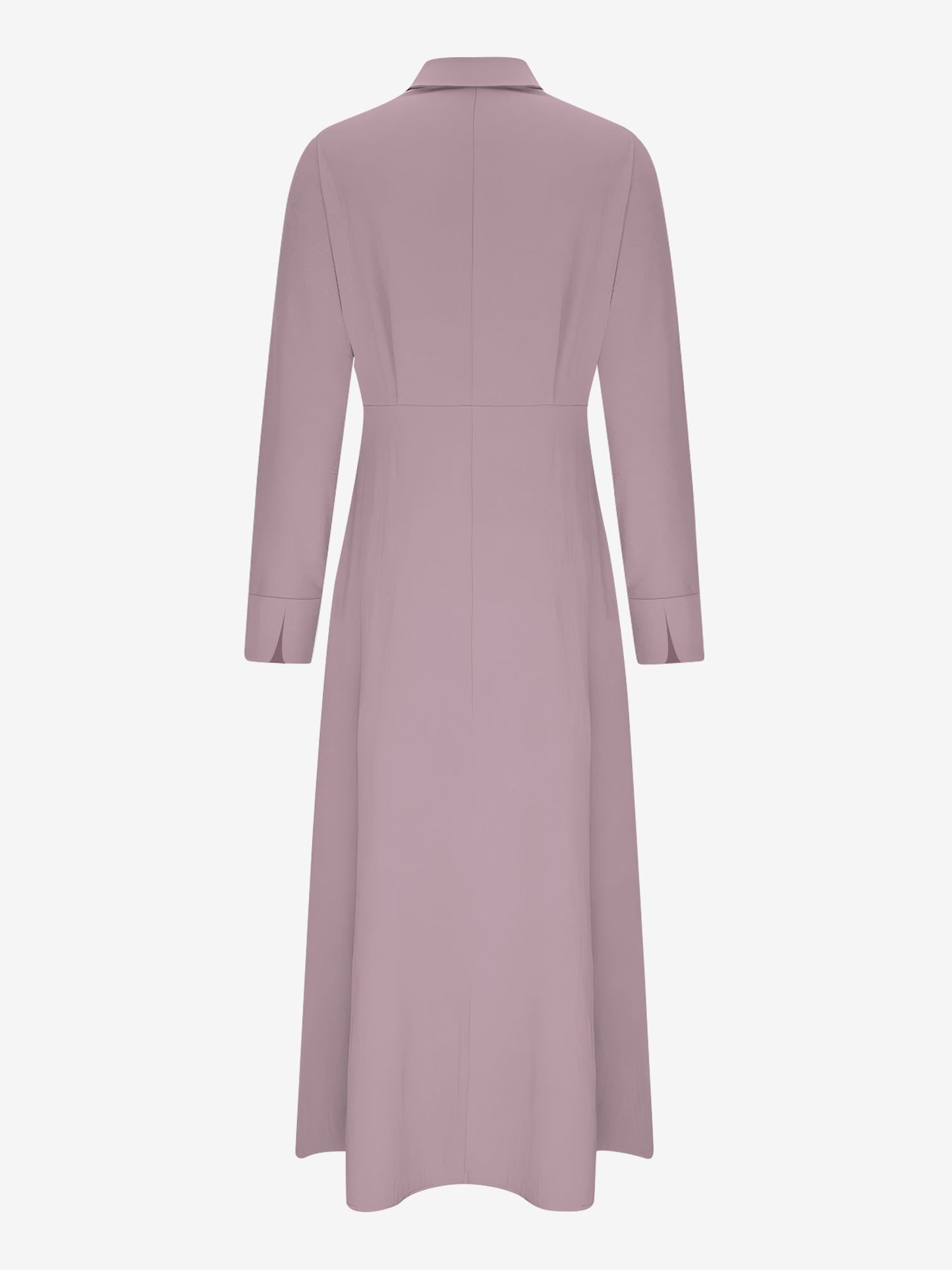 Solid Color Collared Long Sleeve Pockets Slit Dress