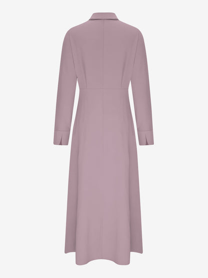 Solid Color Collared Long Sleeve Pockets Slit Dress