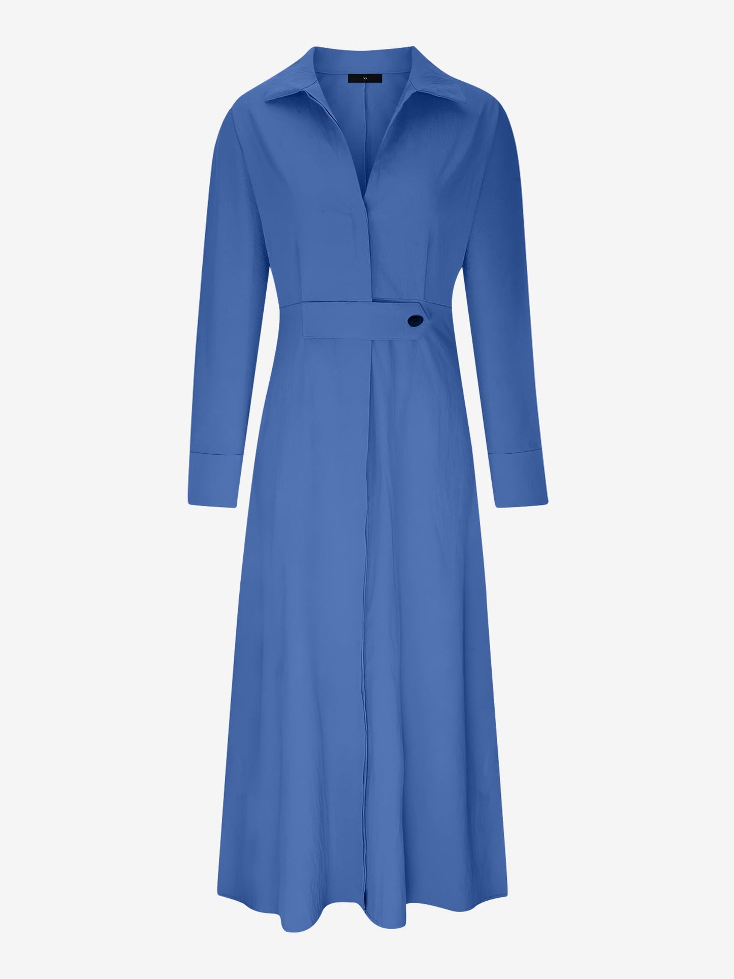 Solid Color Collared Long Sleeve Pockets Slit Dress