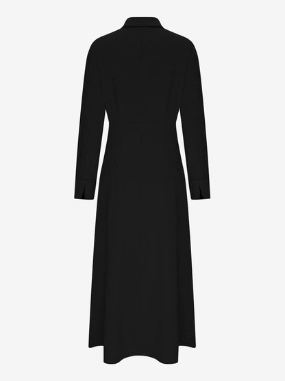 Solid Color Collared Long Sleeve Pockets Slit Dress
