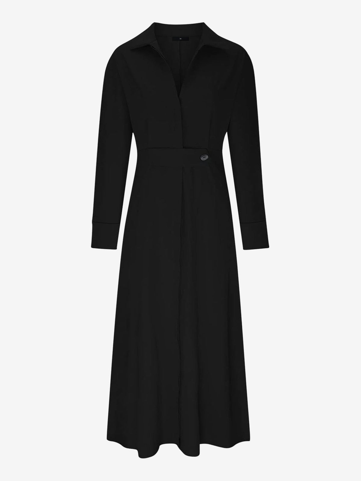 Solid Color Collared Long Sleeve Pockets Slit Dress