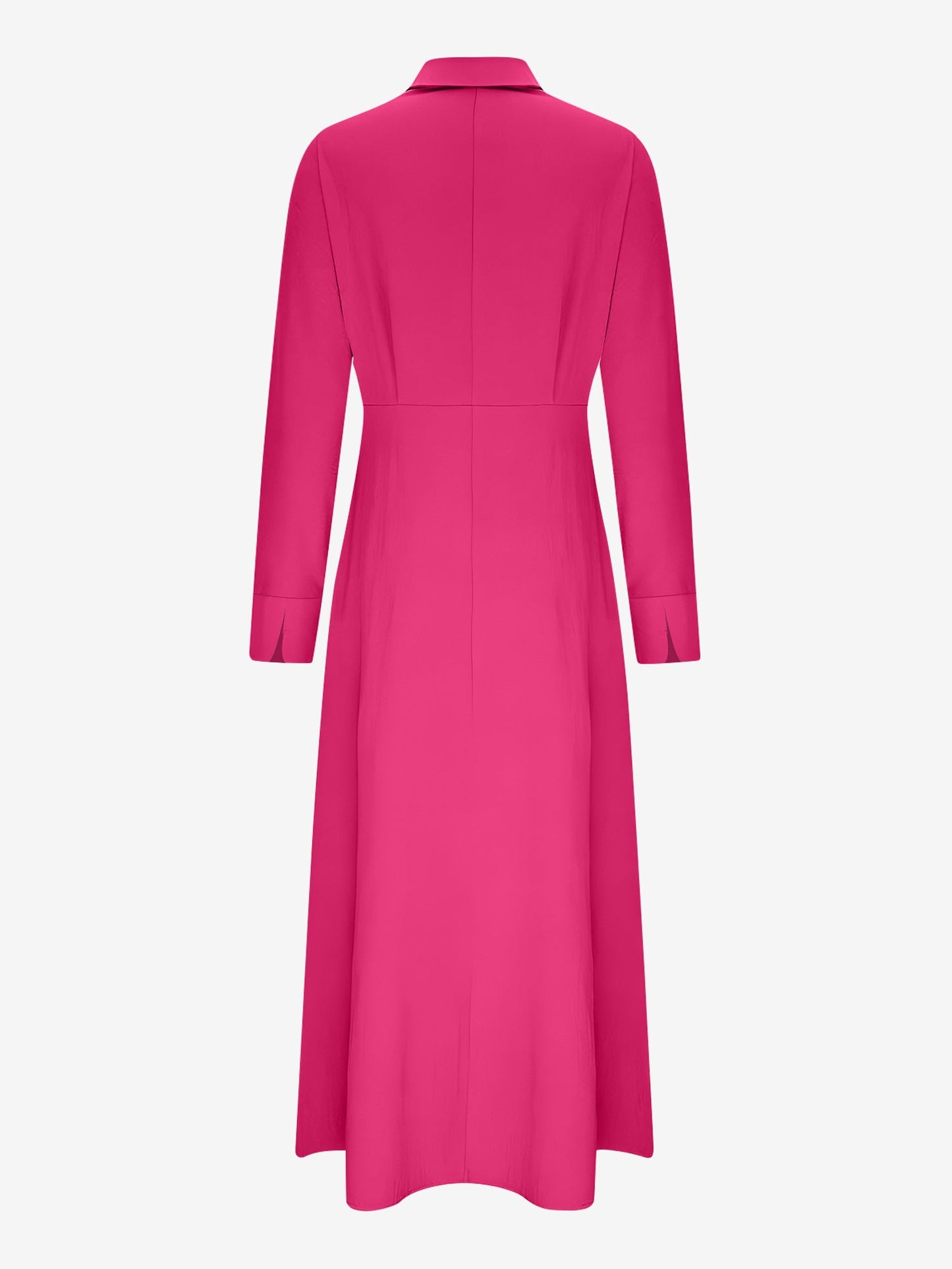 Solid Color Collared Long Sleeve Pockets Slit Dress