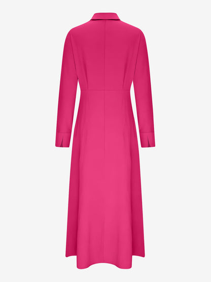 Solid Color Collared Long Sleeve Pockets Slit Dress