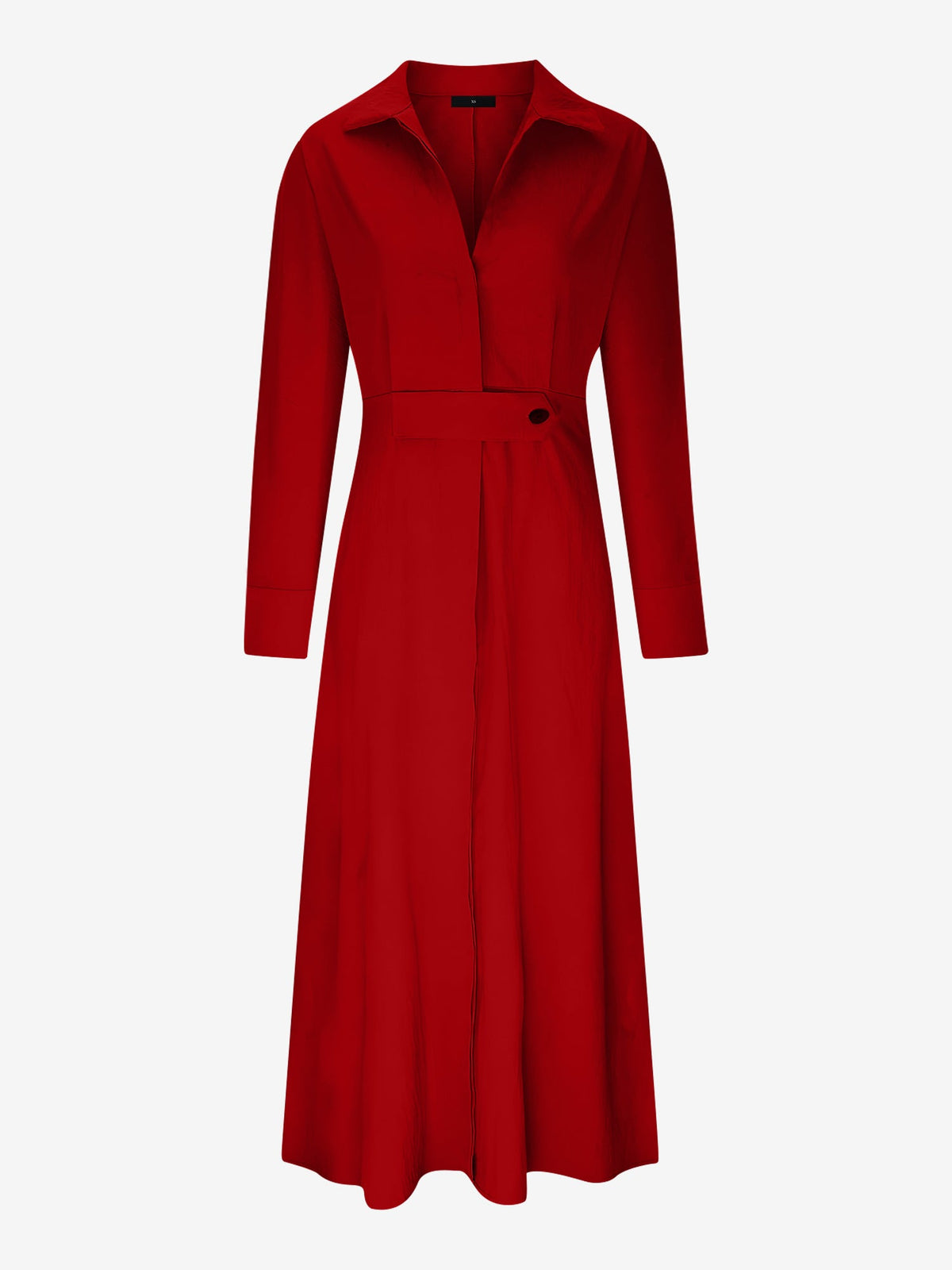 Solid Color Collared Long Sleeve Pockets Slit Dress