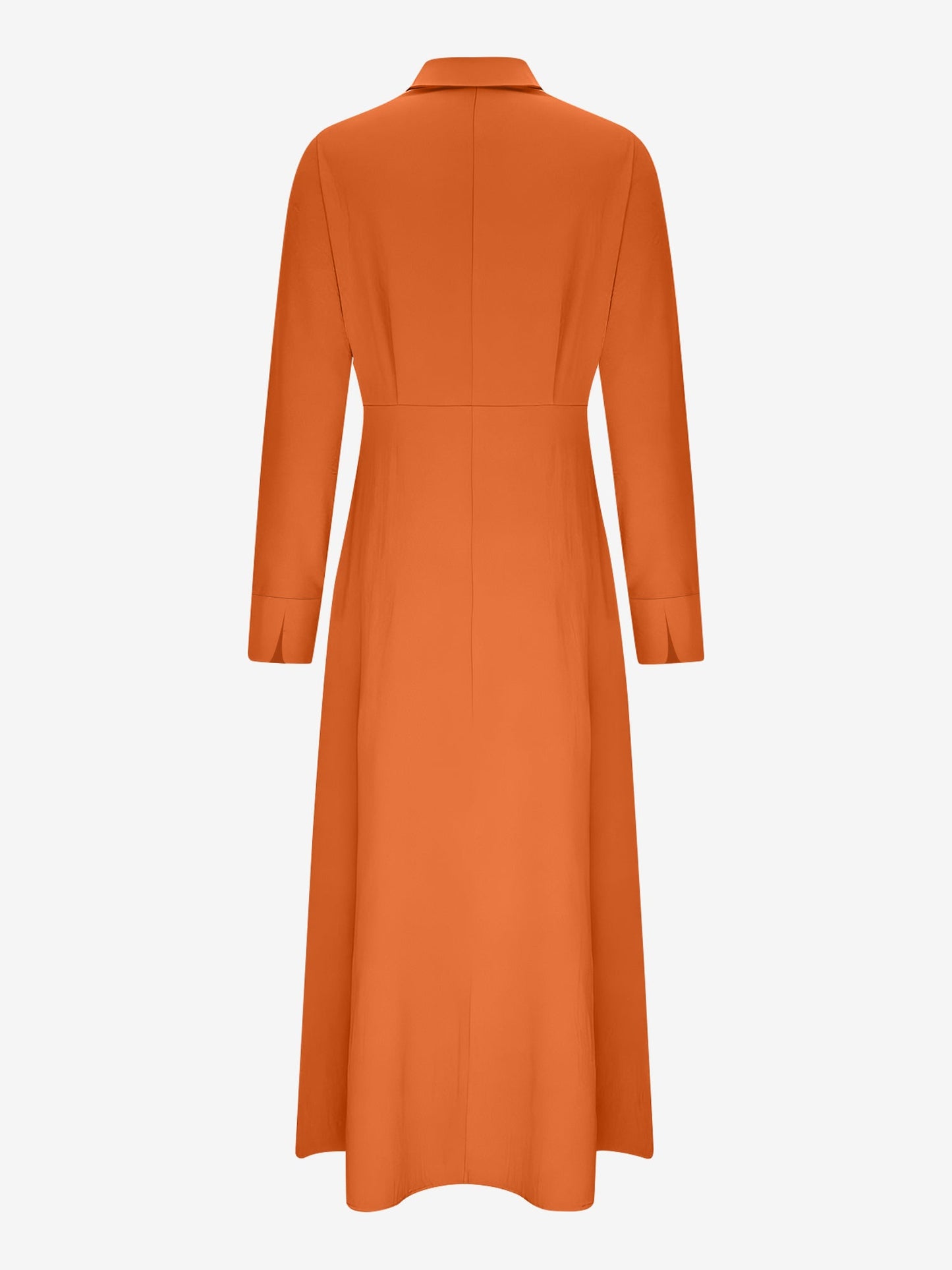 Solid Color Collared Long Sleeve Pockets Slit Dress