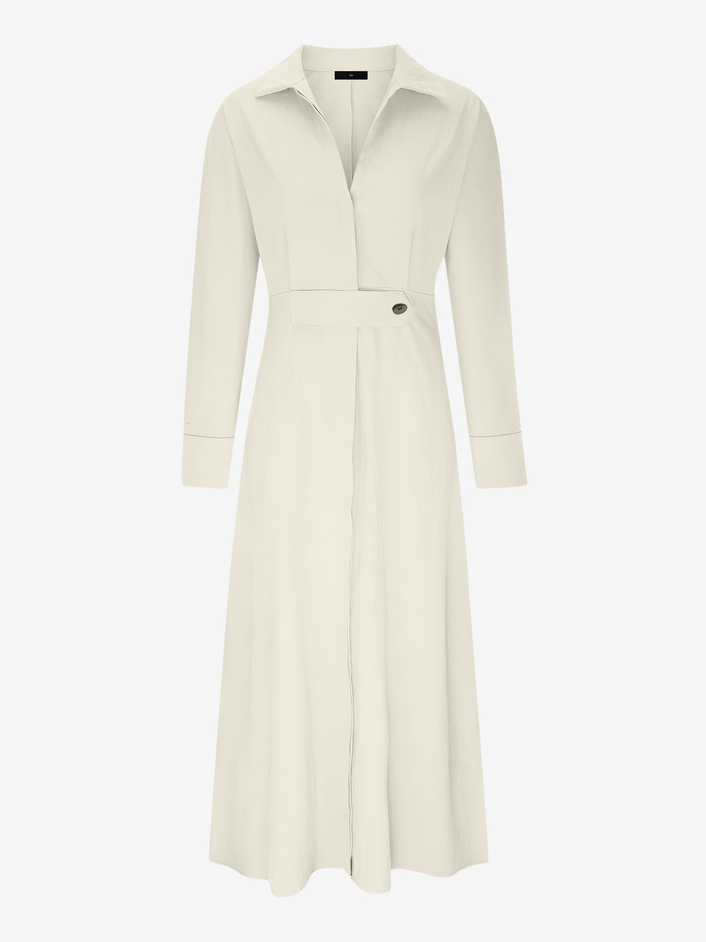 Solid Color Collared Long Sleeve Pockets Slit Dress