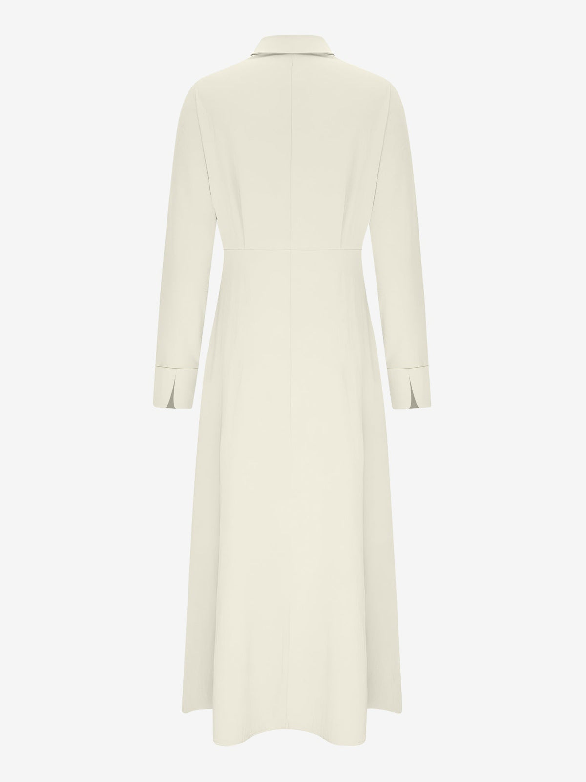 Solid Color Collared Long Sleeve Pockets Slit Dress
