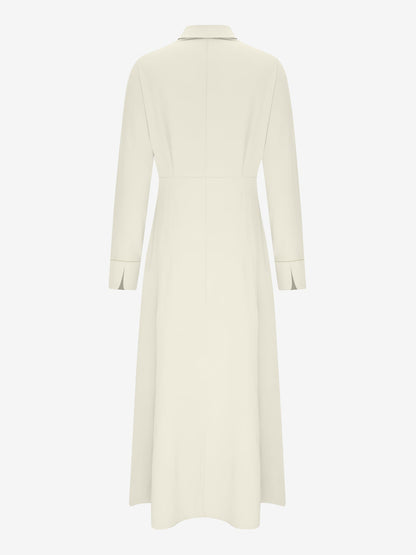 Solid Color Collared Long Sleeve Pockets Slit Dress