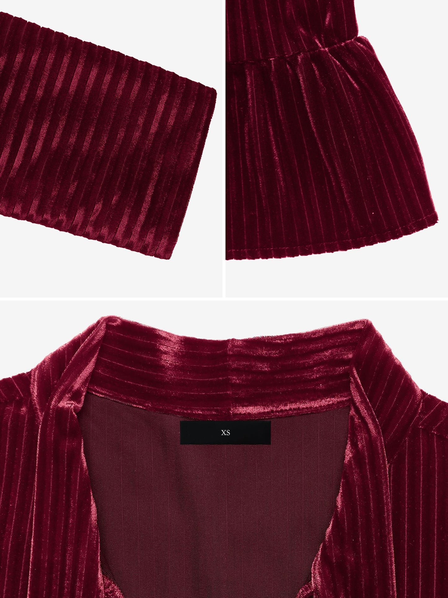 Velvet Textured Bow-Tie Puff Sleeves Ruffled Tiered Dress