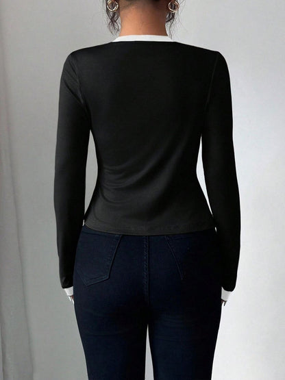 2 Pieces Colorblock Sleeveless Top & Long Sleeves Open Front Jacket Set