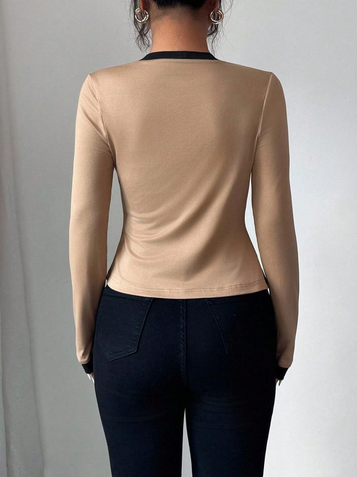 2 Pieces Colorblock Sleeveless Top & Long Sleeves Open Front Jacket Set