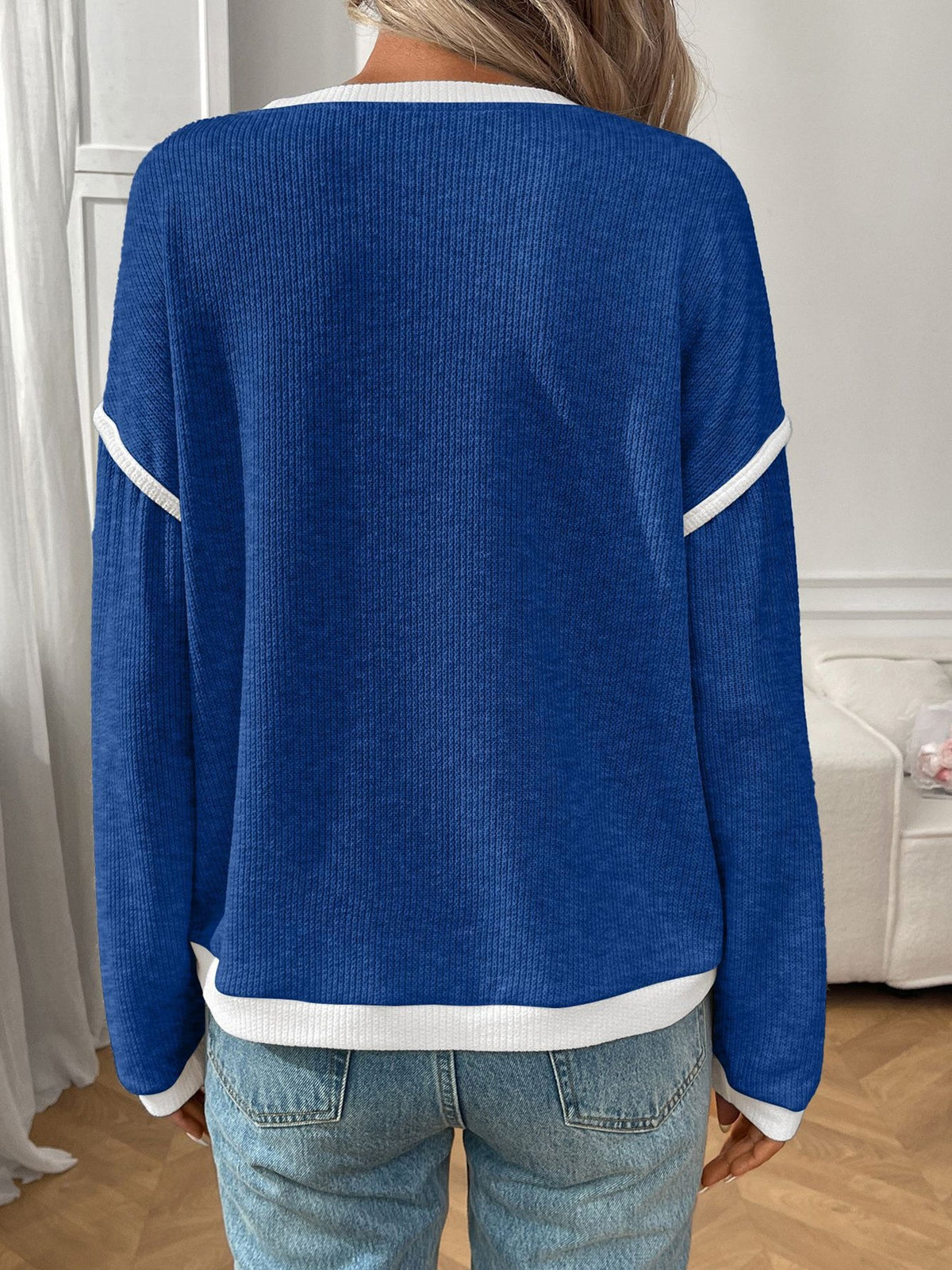 Round Neck Long Sleeves Colorblock Tops