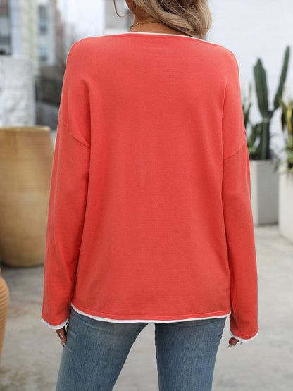 Round Neck Drop Shoulder Colorblock Blouse
