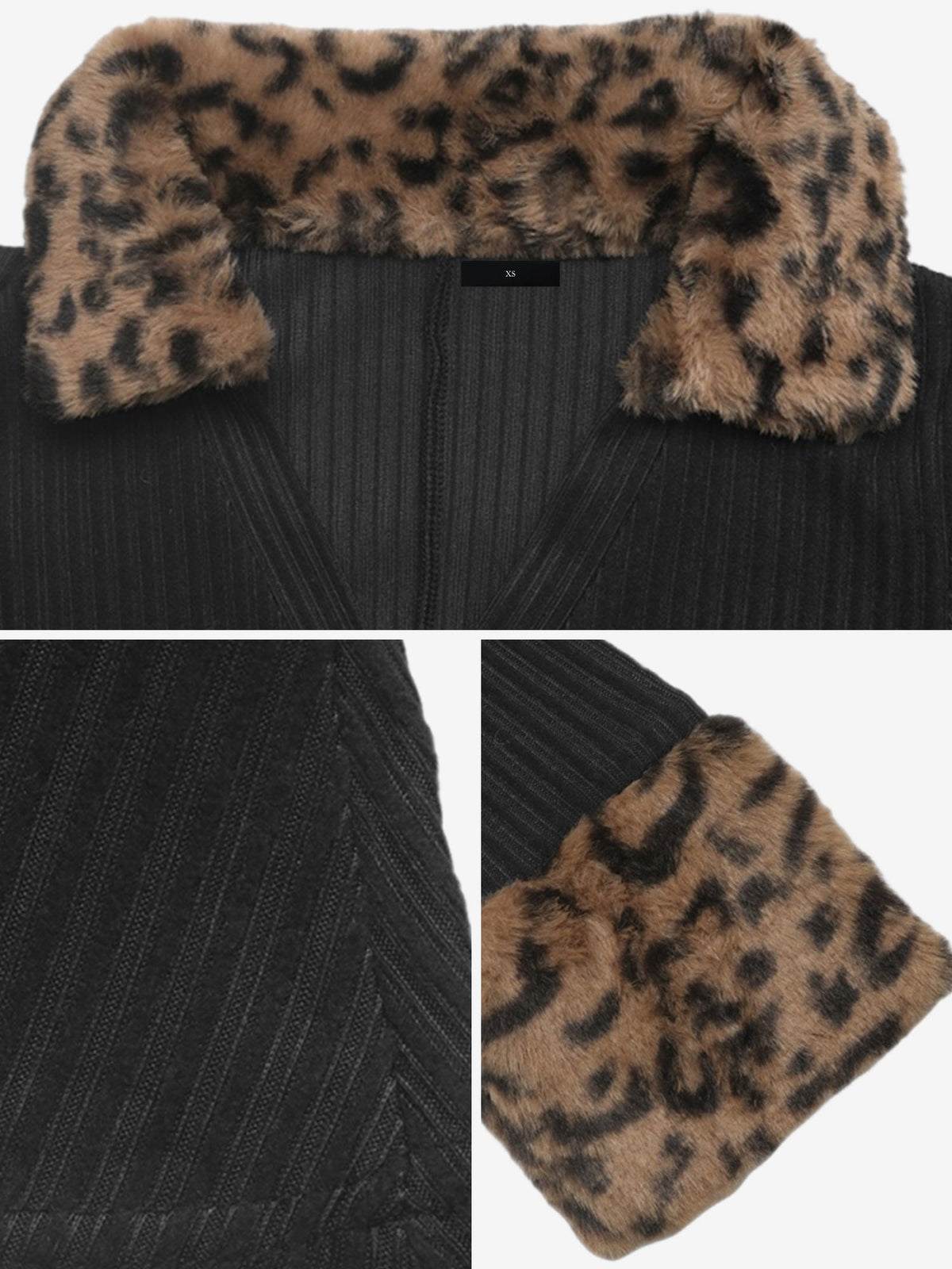 Faux Fur Leopard Patchwork Textured Midi Dress