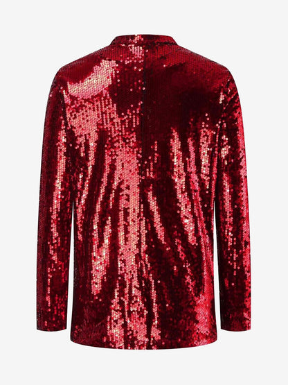 Notched Lapel Long Sleeves Sequin Open Front Jacket