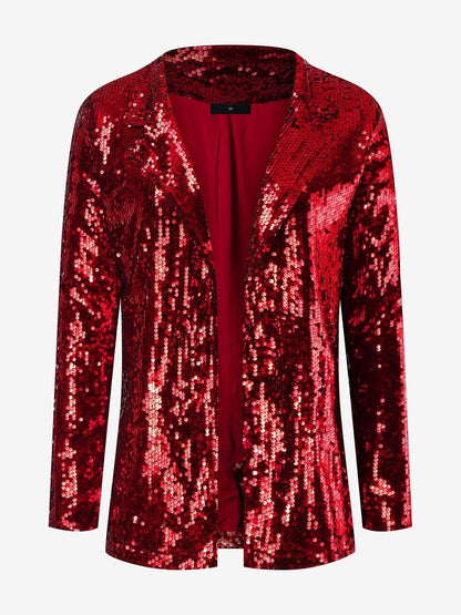 Notched Lapel Long Sleeves Sequin Open Front Jacket