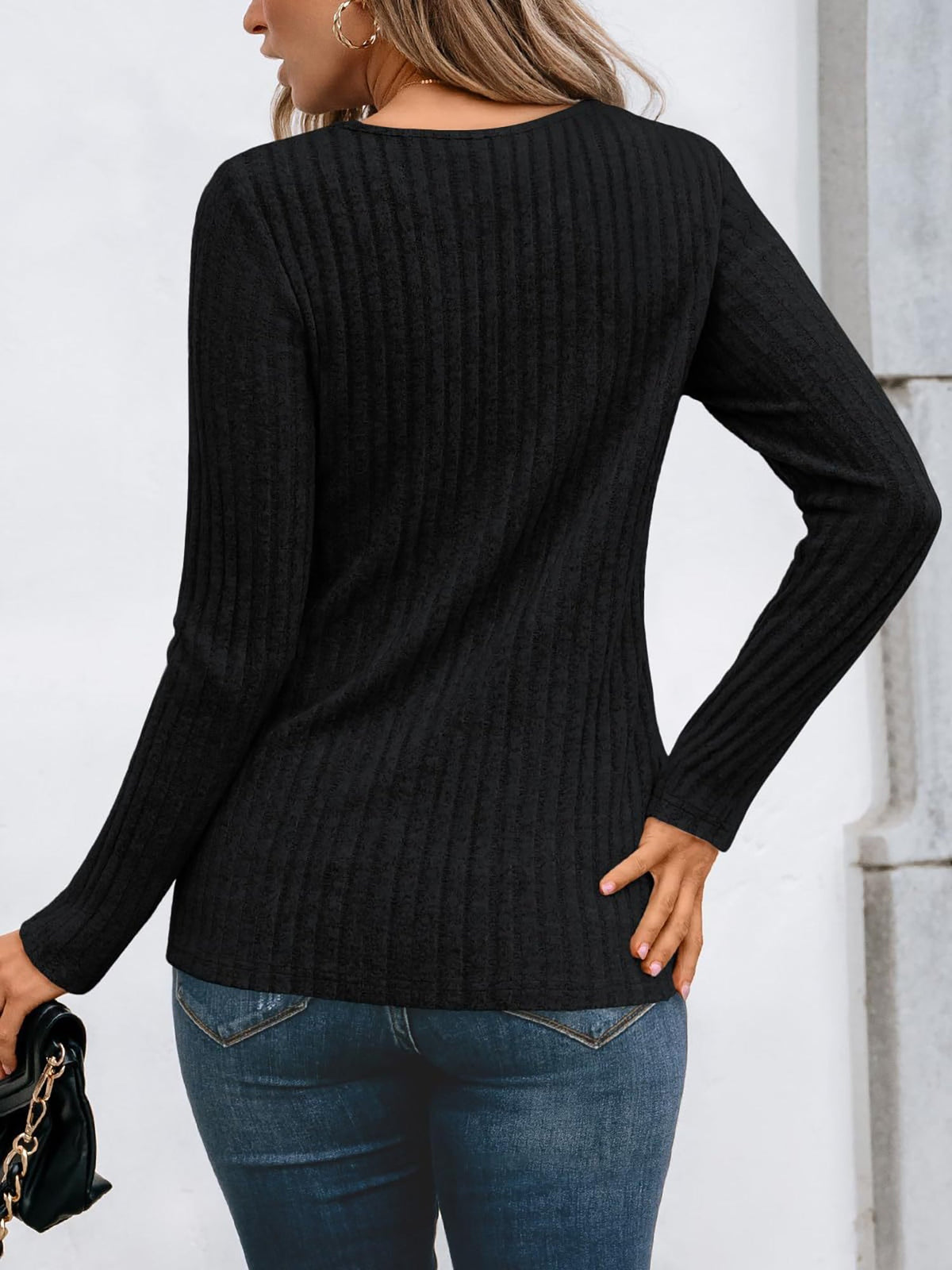 Round Neck Long Sleeves Casual Eyelet Blouse