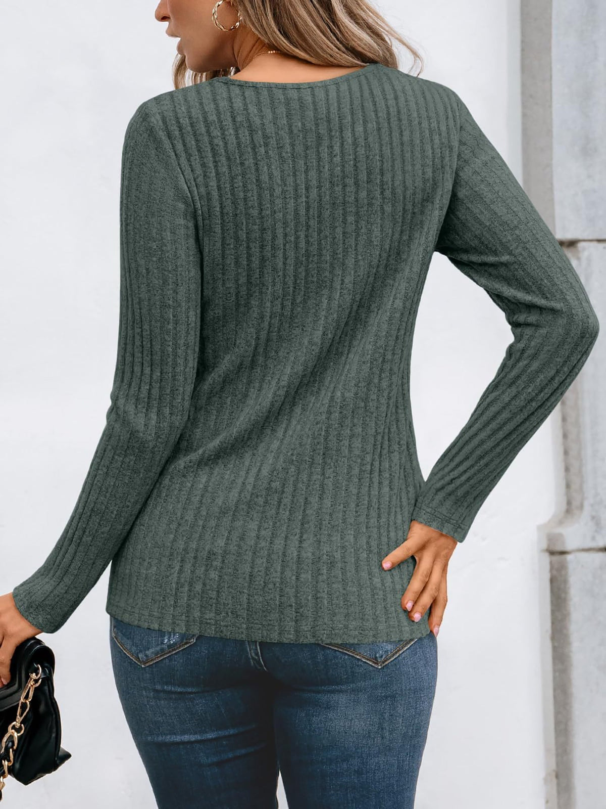 Round Neck Long Sleeves Casual Eyelet Blouse