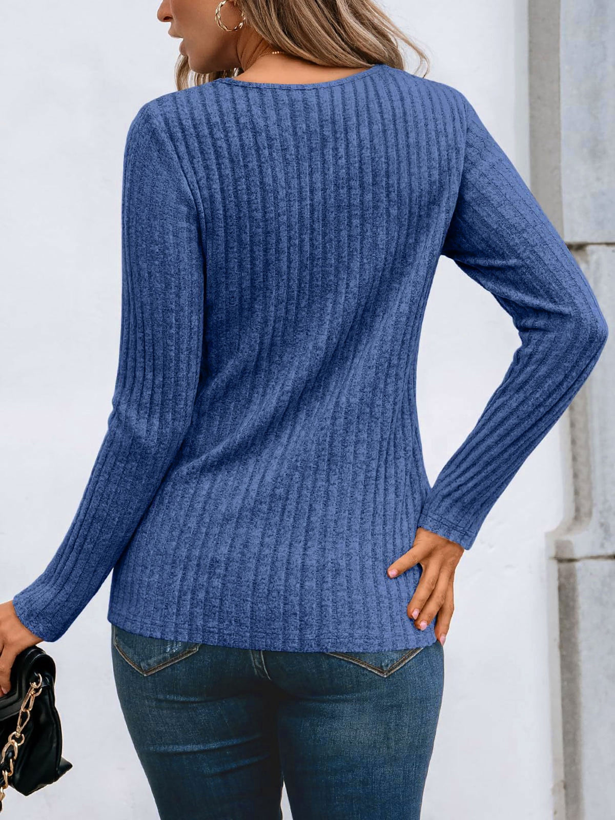Round Neck Long Sleeves Casual Eyelet Blouse