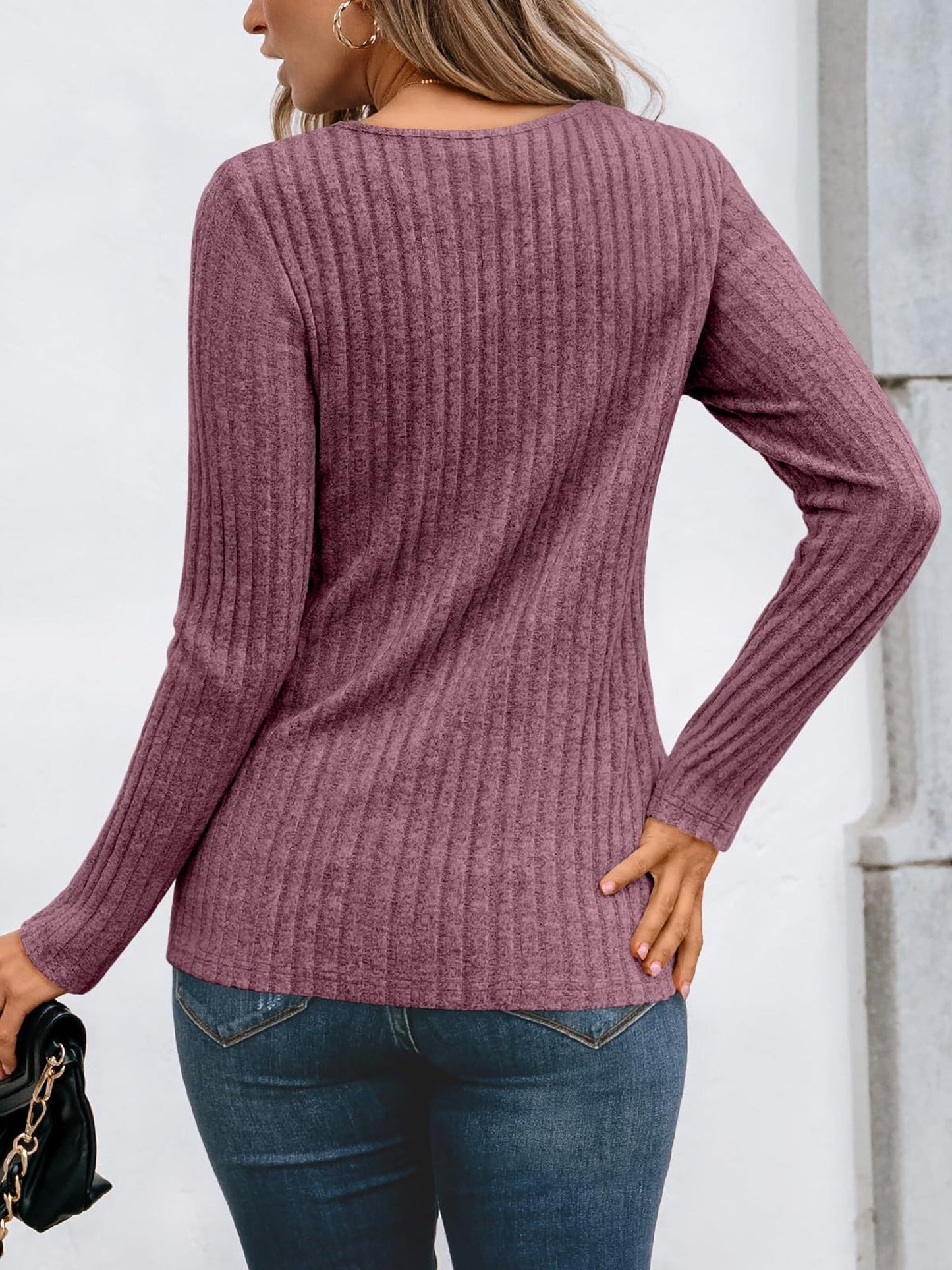 Round Neck Long Sleeves Casual Eyelet Blouse
