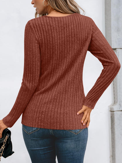 Round Neck Long Sleeves Casual Eyelet Blouse