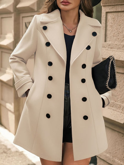 Notched Lapel Buttoned Decor Open Front Coat