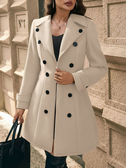 Notched Lapel Buttoned Decor Open Front Coat