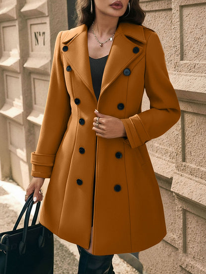 Notched Lapel Buttoned Decor Open Front Coat