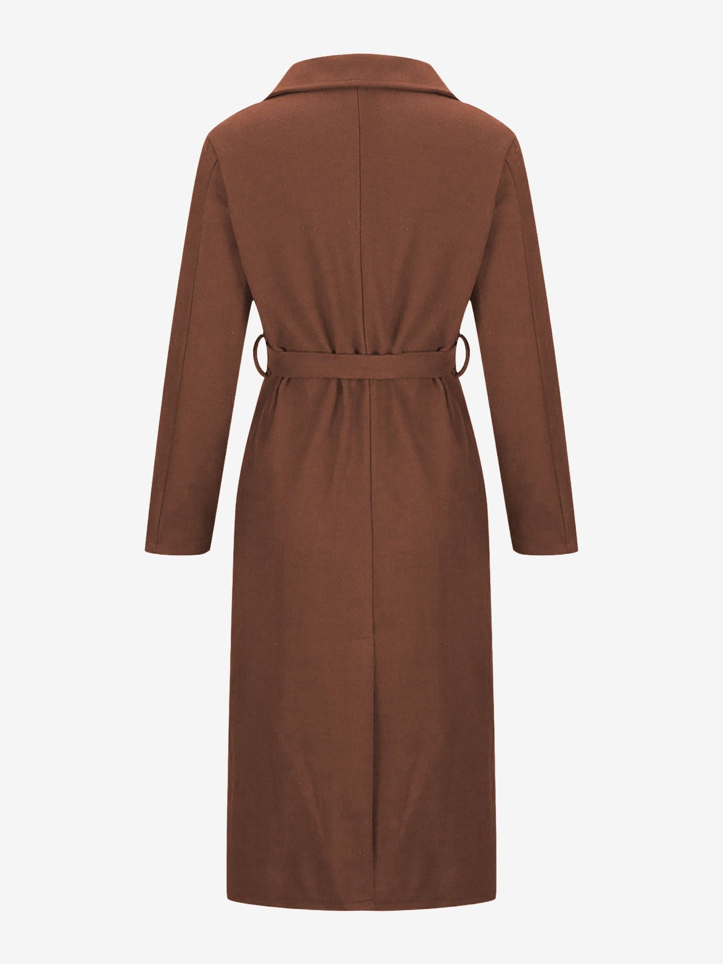 Notched Lapel Long Sleeves Pockets Belted Coat