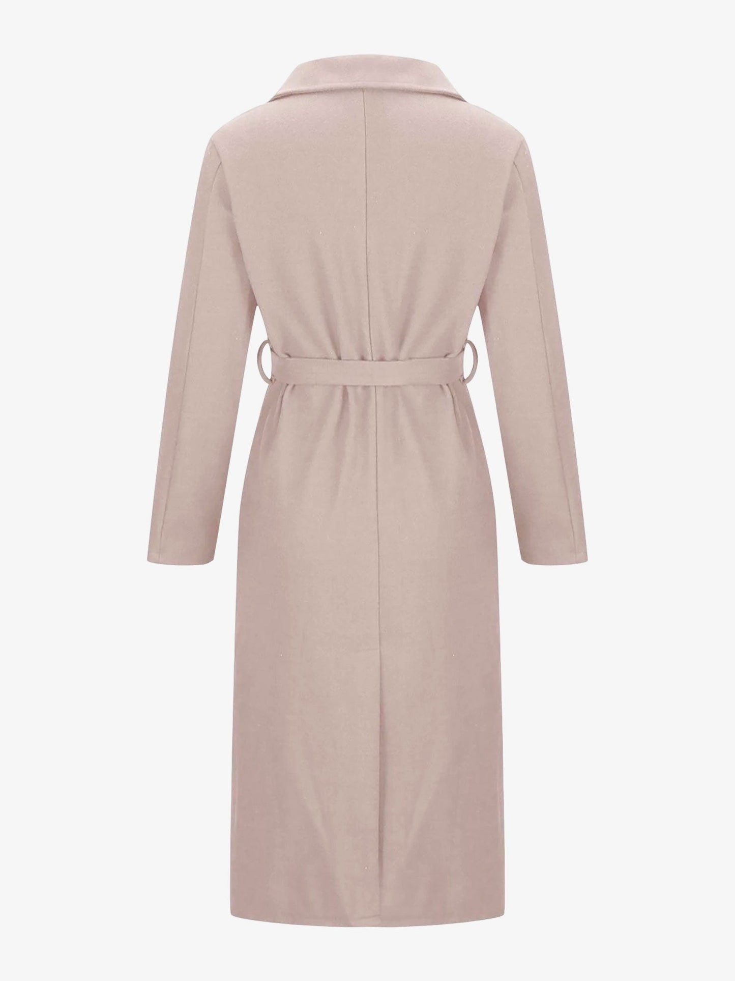 Notched Lapel Long Sleeves Pockets Belted Coat