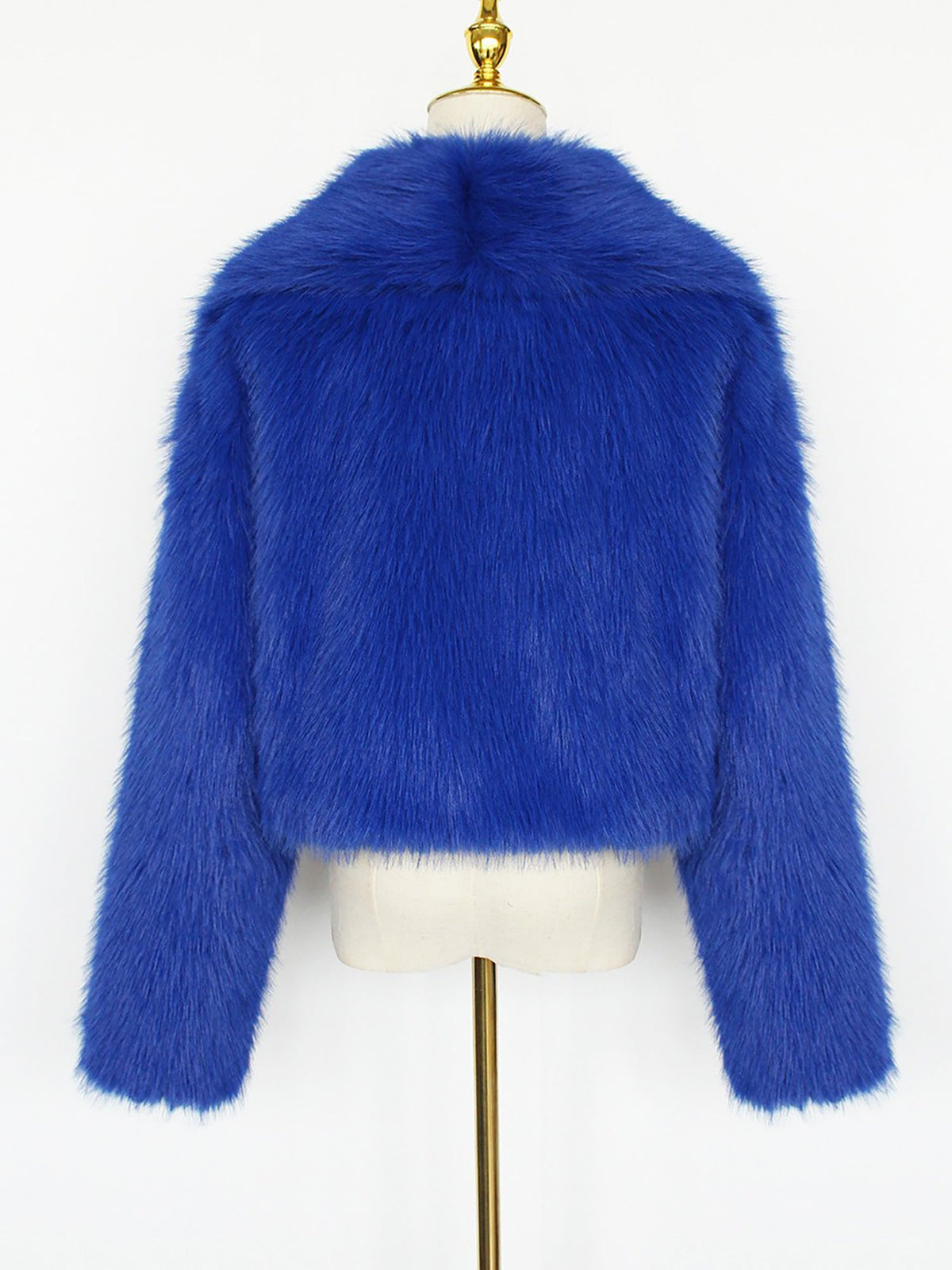 Collared Long Sleeves Cropped Faux Fur Coat