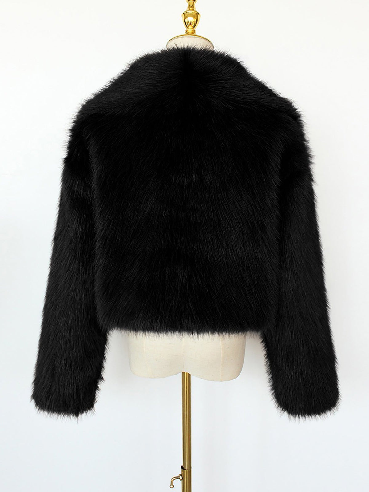 Collared Long Sleeves Cropped Faux Fur Coat