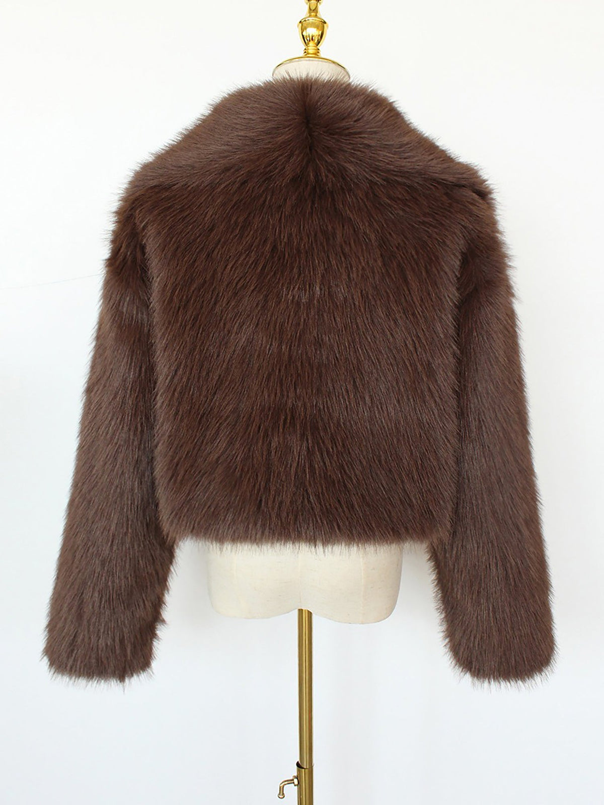 Collared Long Sleeves Cropped Faux Fur Coat