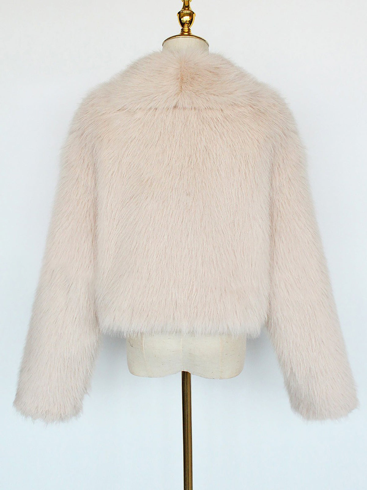 Collared Long Sleeves Cropped Faux Fur Coat