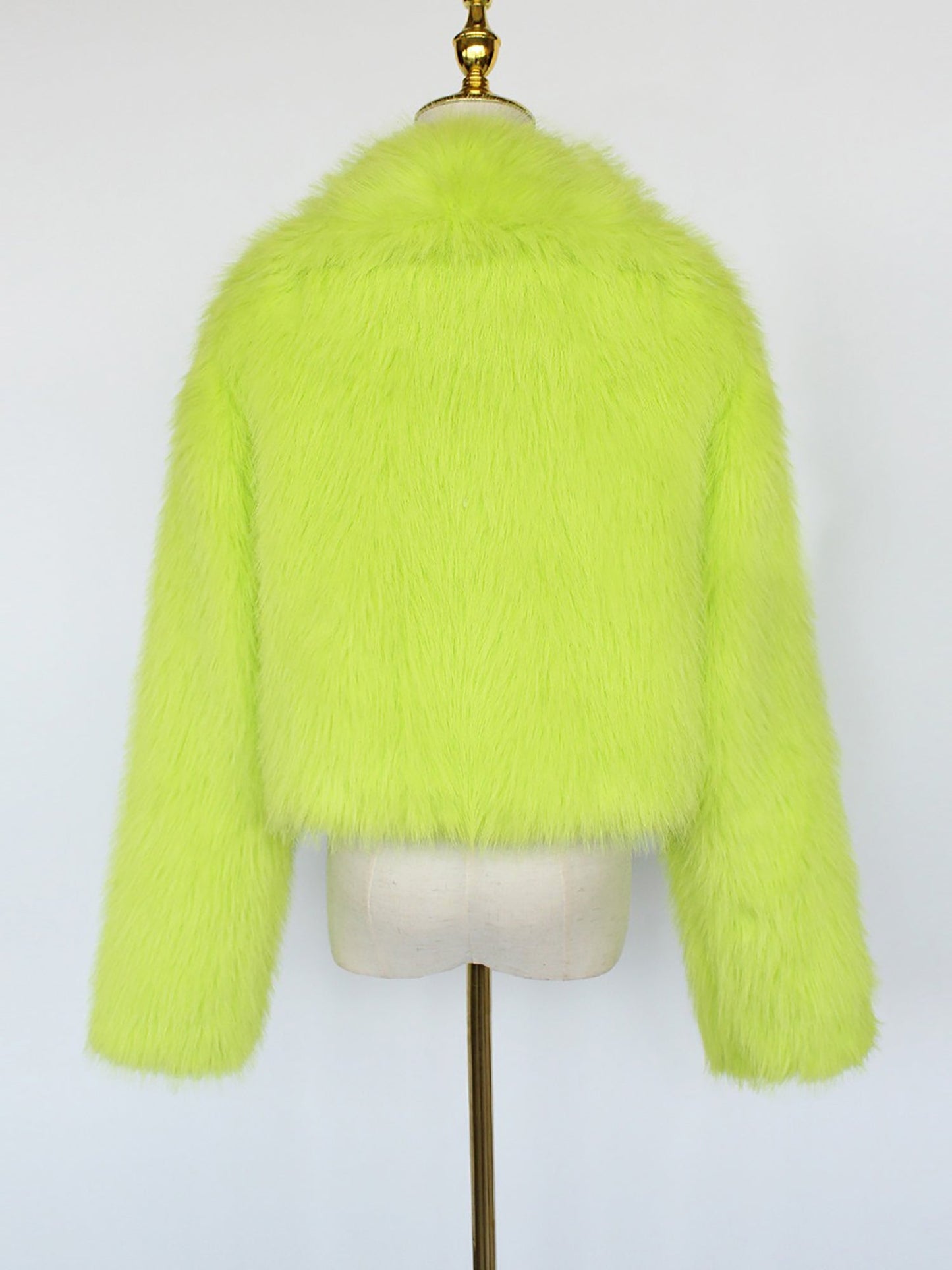Collared Long Sleeves Cropped Faux Fur Coat
