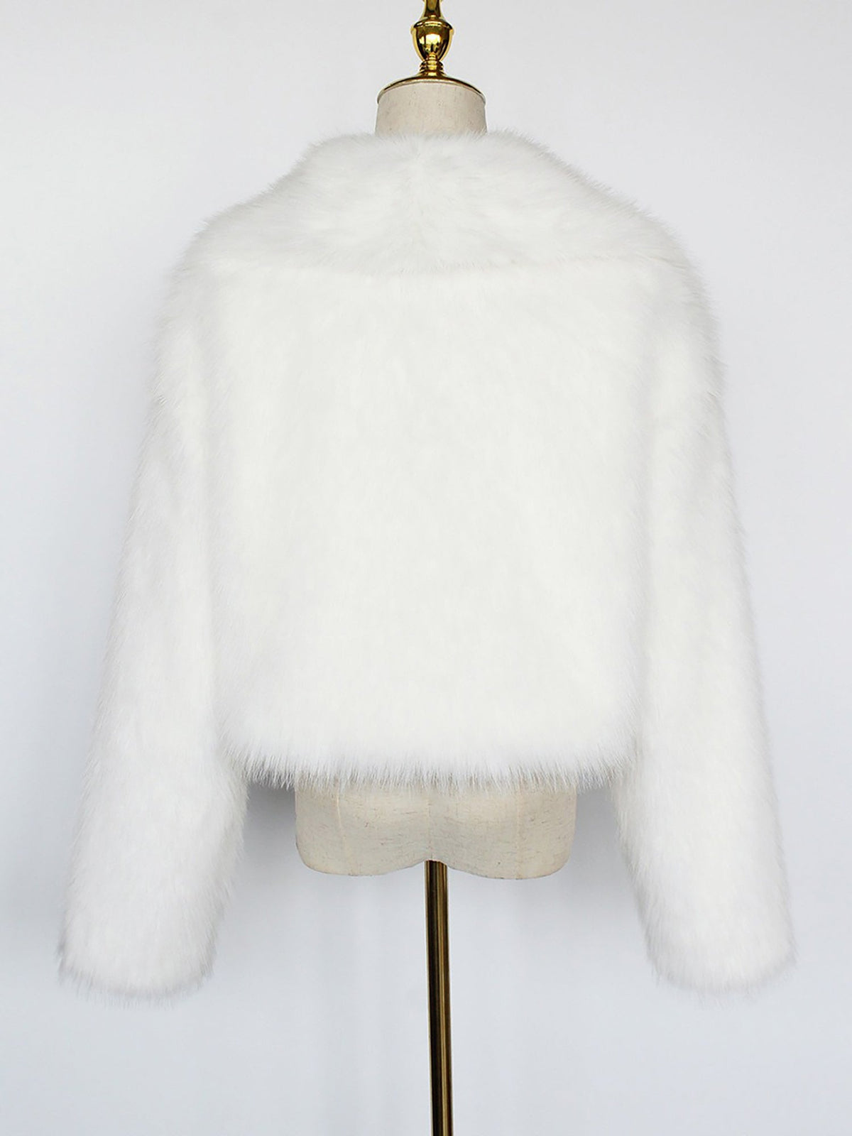 Collared Long Sleeves Cropped Faux Fur Coat