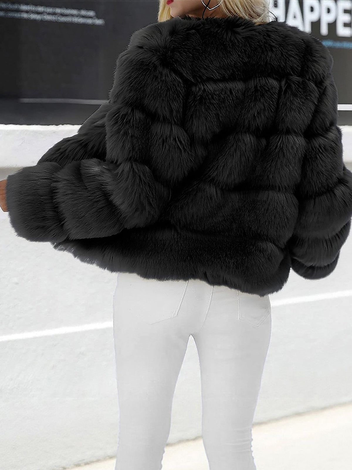 Casual Long Sleeves Solid Color Faux Fur Coat