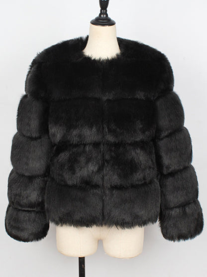 Casual Long Sleeves Solid Color Faux Fur Coat