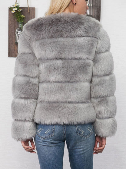 Casual Long Sleeves Solid Color Faux Fur Coat
