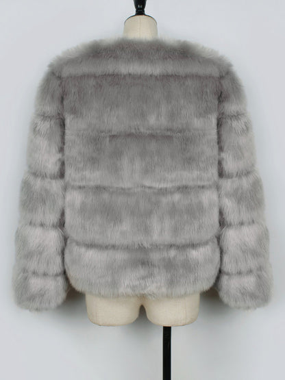 Casual Long Sleeves Solid Color Faux Fur Coat