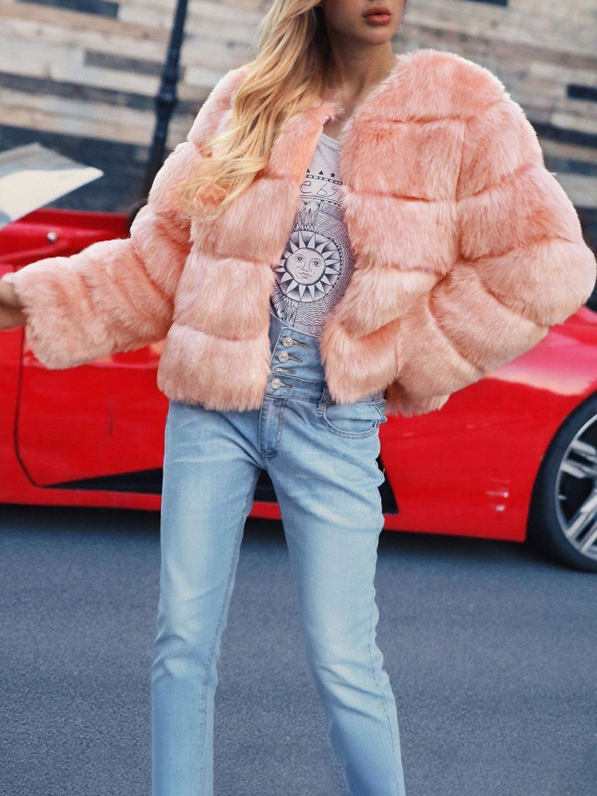 Casual Long Sleeves Solid Color Faux Fur Coat