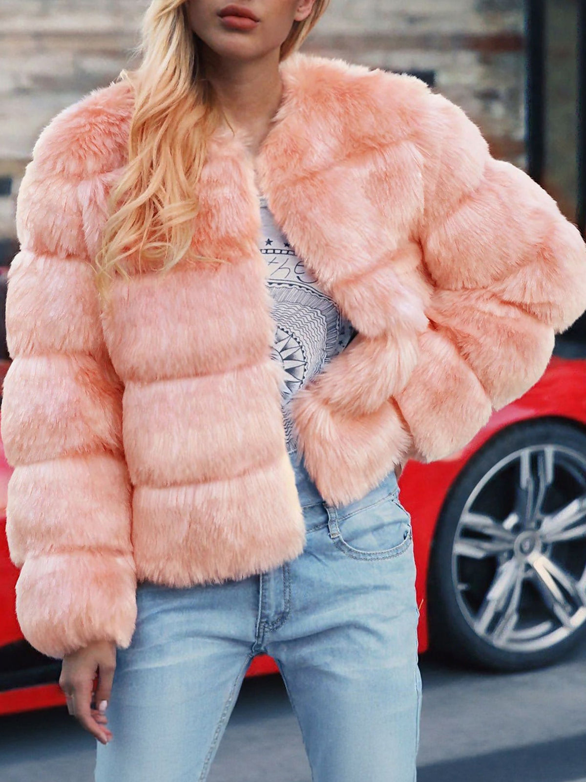 Casual Long Sleeves Solid Color Faux Fur Coat