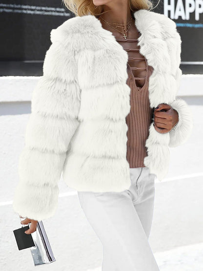 Casual Long Sleeves Solid Color Faux Fur Coat