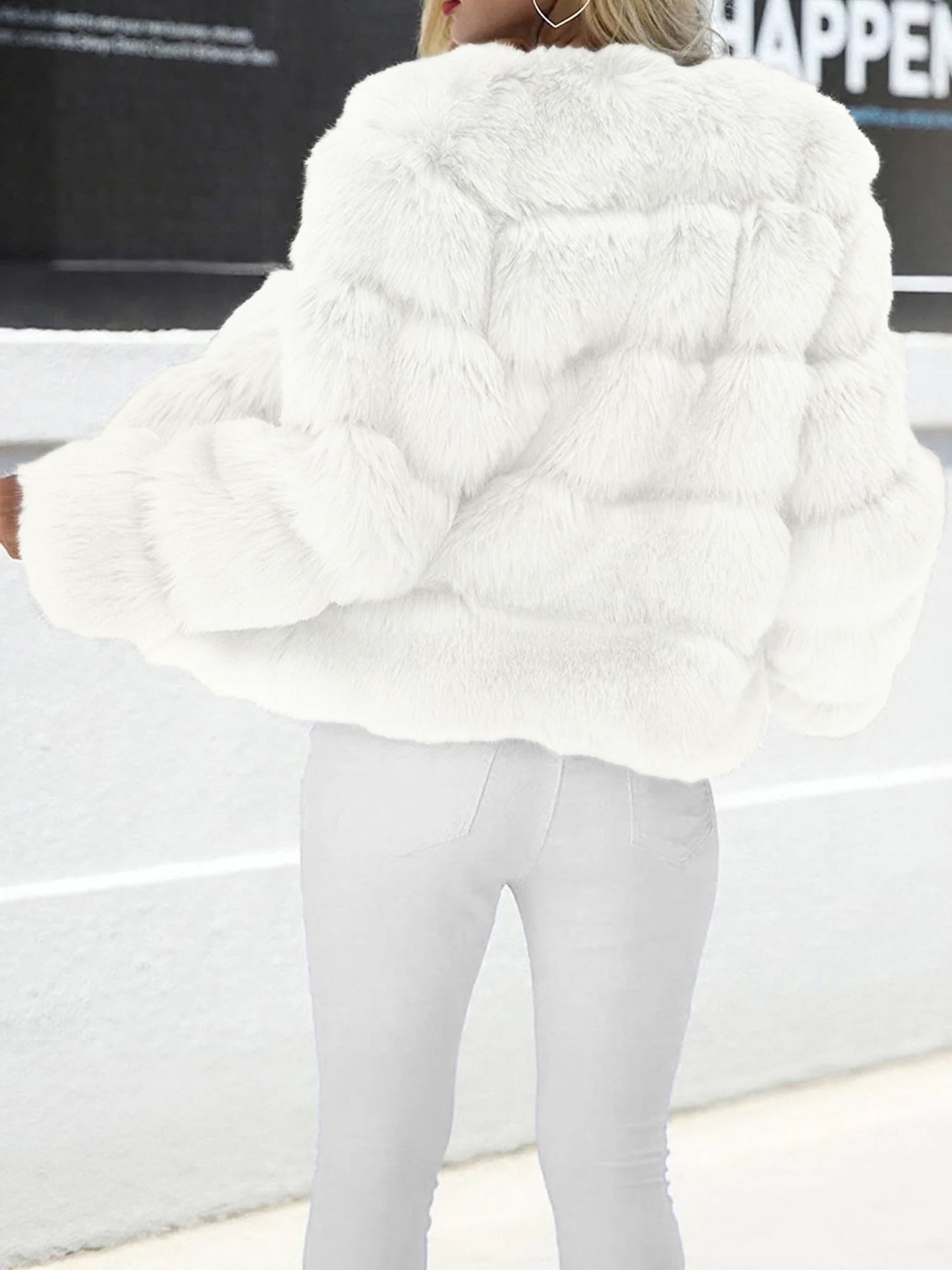 Casual Long Sleeves Solid Color Faux Fur Coat