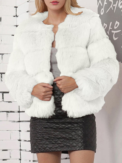 Casual Long Sleeves Solid Color Faux Fur Coat