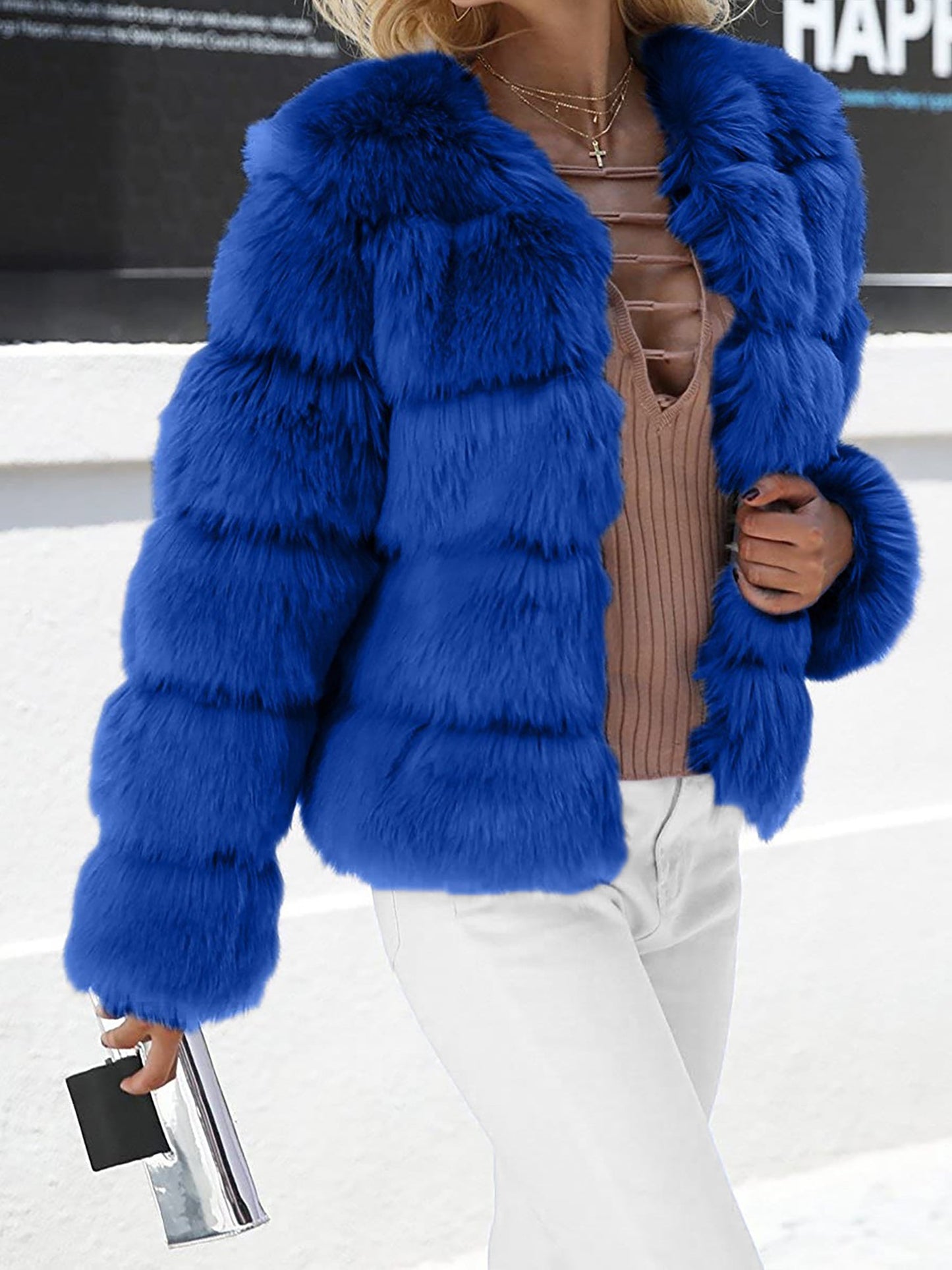 Casual Long Sleeves Solid Color Faux Fur Coat