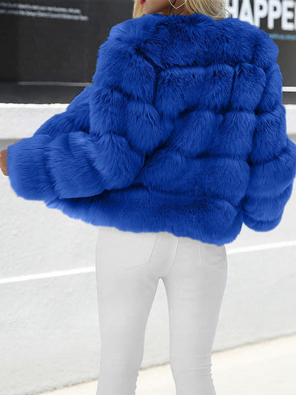 Casual Long Sleeves Solid Color Faux Fur Coat