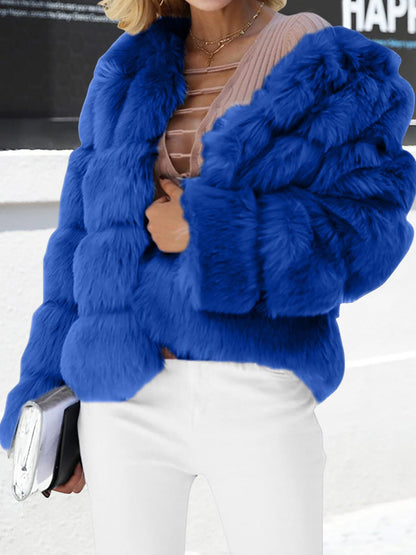 Casual Long Sleeves Solid Color Faux Fur Coat