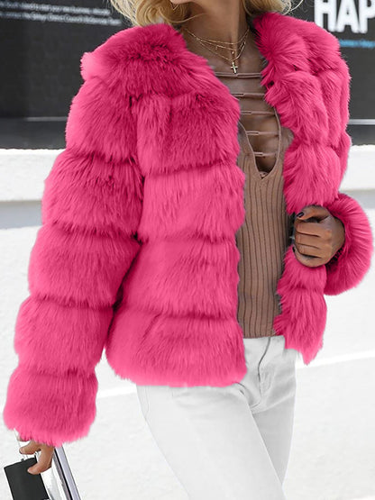 Casual Long Sleeves Solid Color Faux Fur Coat