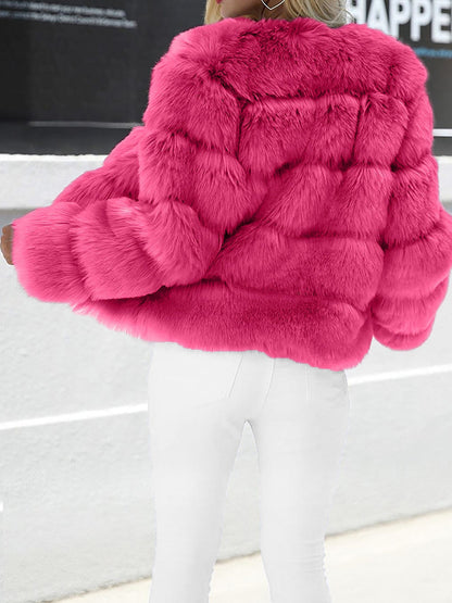 Casual Long Sleeves Solid Color Faux Fur Coat